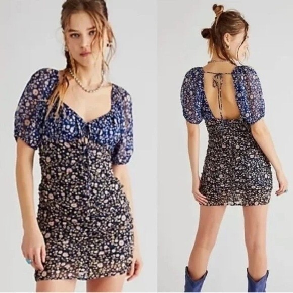 Free People Dresses & Skirts - NWT $158 Free People Ditsy Floral Tessa Mini Dress in Night Combo XS